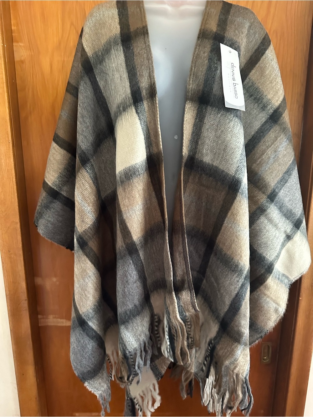 Dennis Basso Plaid Ruana Blanket Wrap Fringe NWT